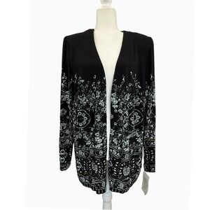 Alex Evenings Women's 2X Black Silver Metallic Glitter Open Front Cardigan NWT